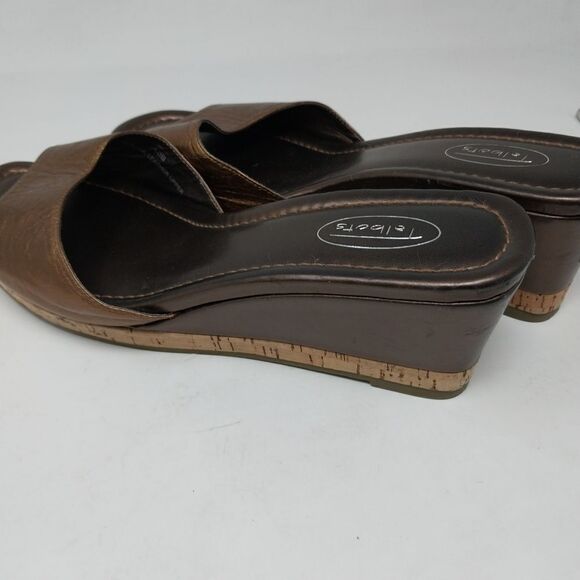 TALBOTS WEDGE SANDAL. CORK AND BRONZE. SIZE 10 B. - Picture 10 of 14